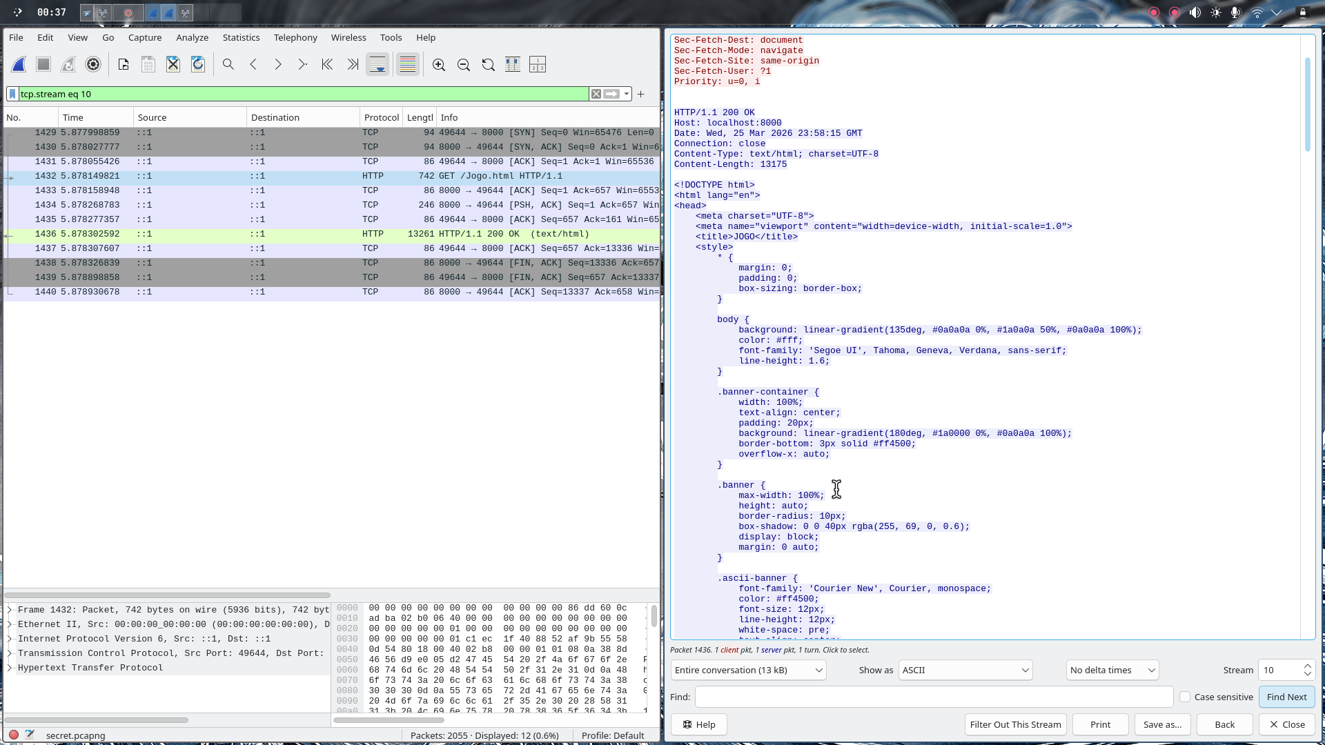 Wireshark HTTP stream reult