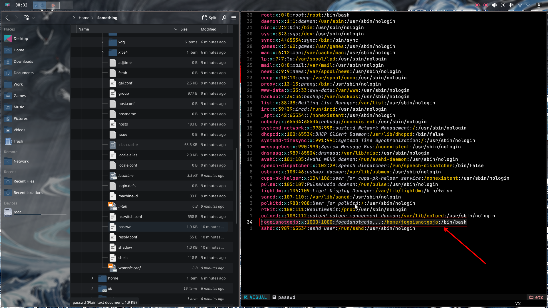 /etc/passwd file showing UID 1000