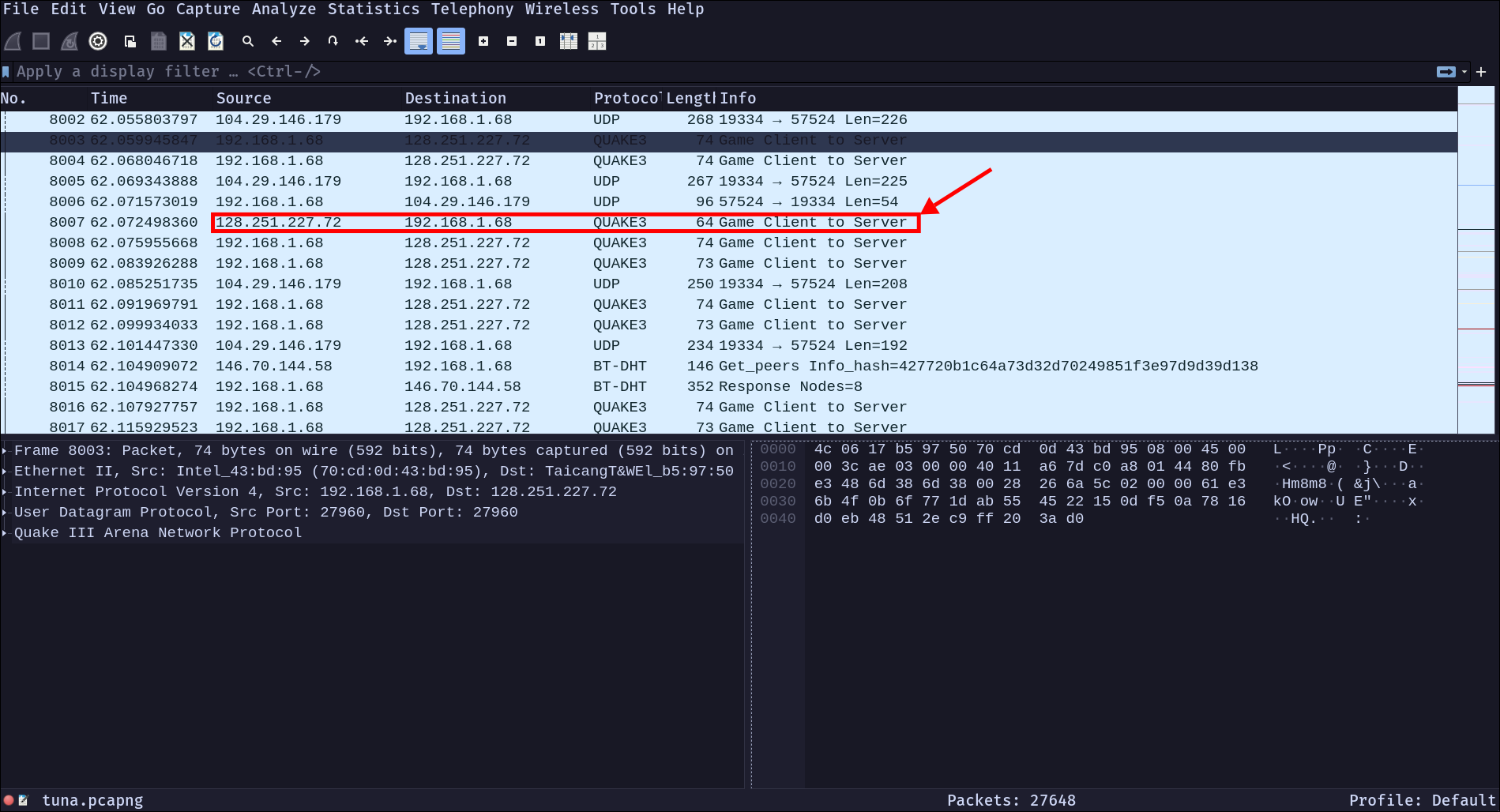 Quake3 protocol traffic