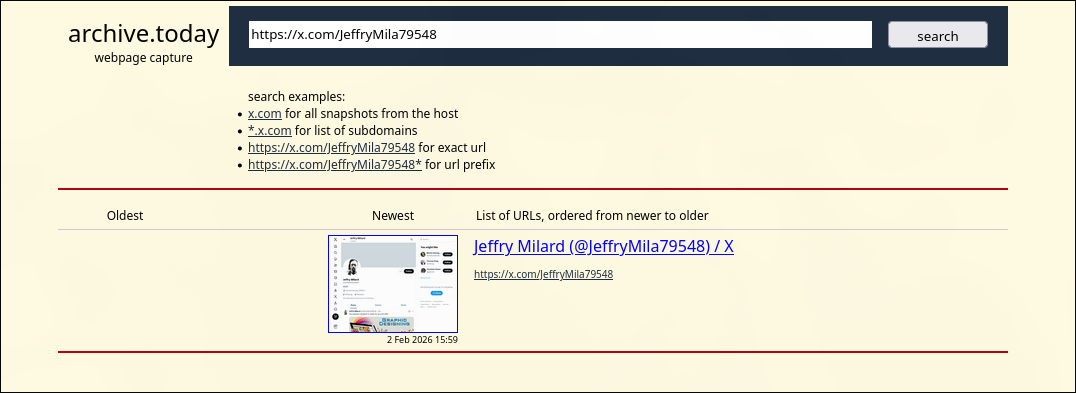 Screenshot: Archive.is search
