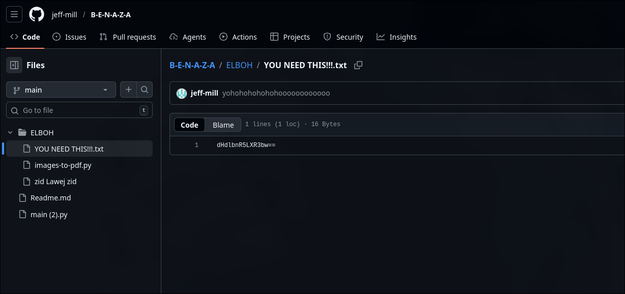 Screenshot: Base64 string in repository